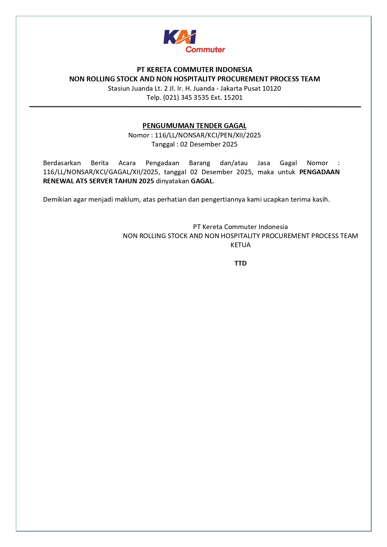 8 pengumuman tender gagal 116 pengadaan renewal ats server tahun 2025 page 0001 1